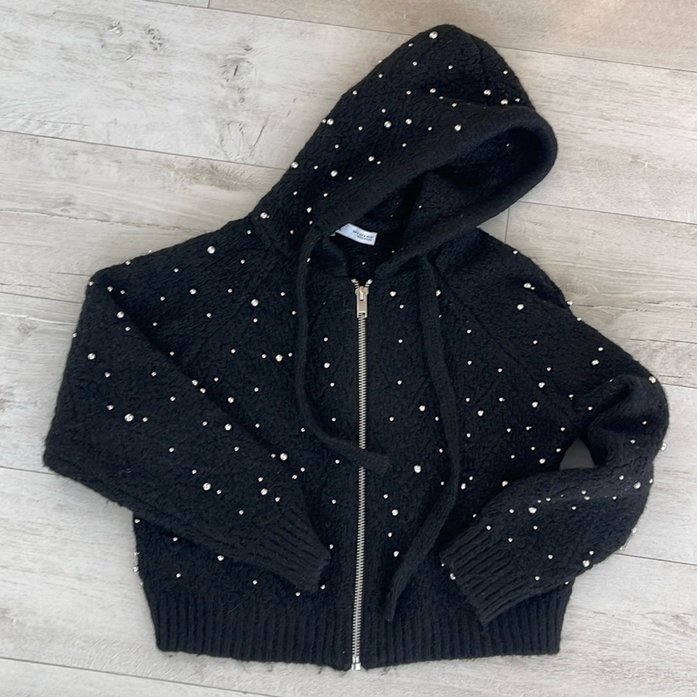 Black Knit Zip Up Hoodie 🪩